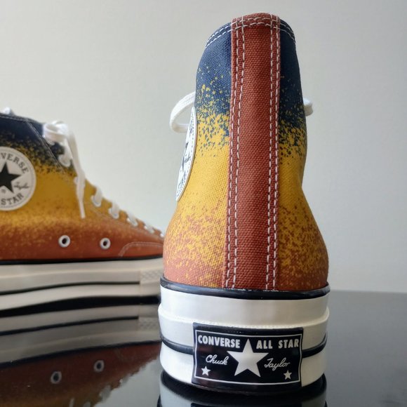 Converse Men's Chuck 70 Hi Scatter Dye Canvas Sneaker in Awesome Fire Opal/Gold - Picture 8 of 12